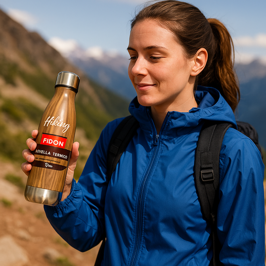Thermo-Trinkflasche aus Edelstahl 750ml mit Holzstruktur